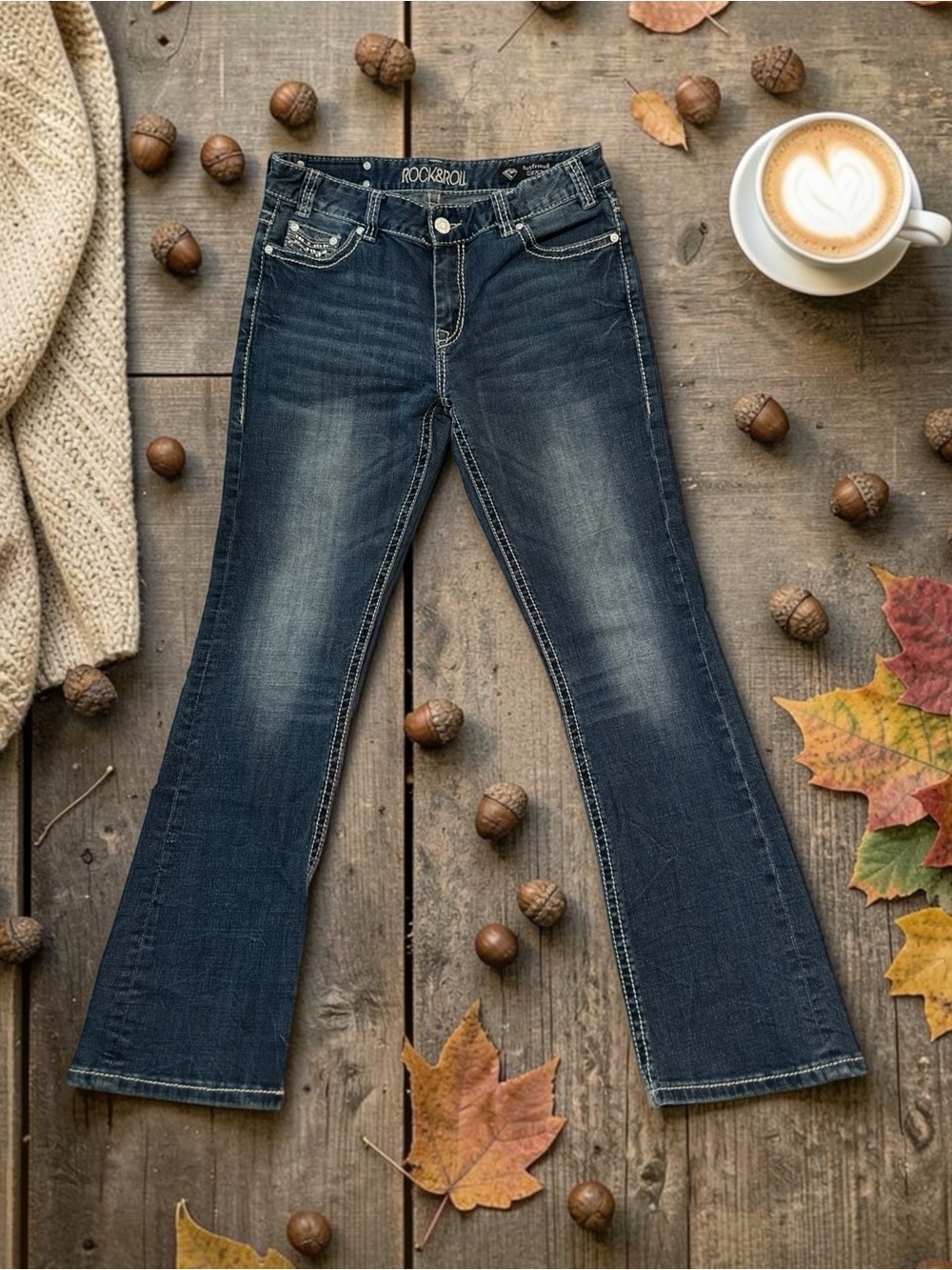 Rock & Roll Cowgirl Boyfriend Jeans Womens 28 X 32 Blue Embroidered Distressed